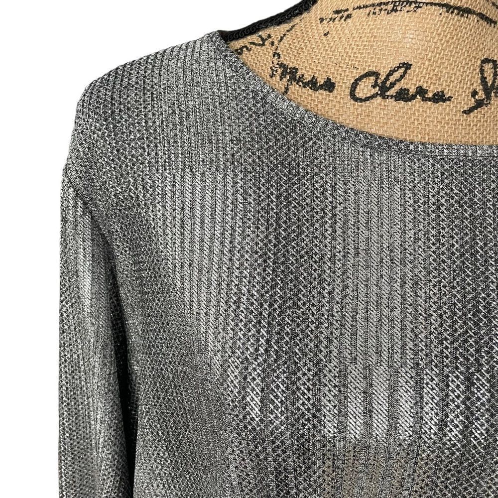 Clara Sun Woo Metallic Silver Knot Top 3/4 Sleeve Size XL - Picture 2 of 8